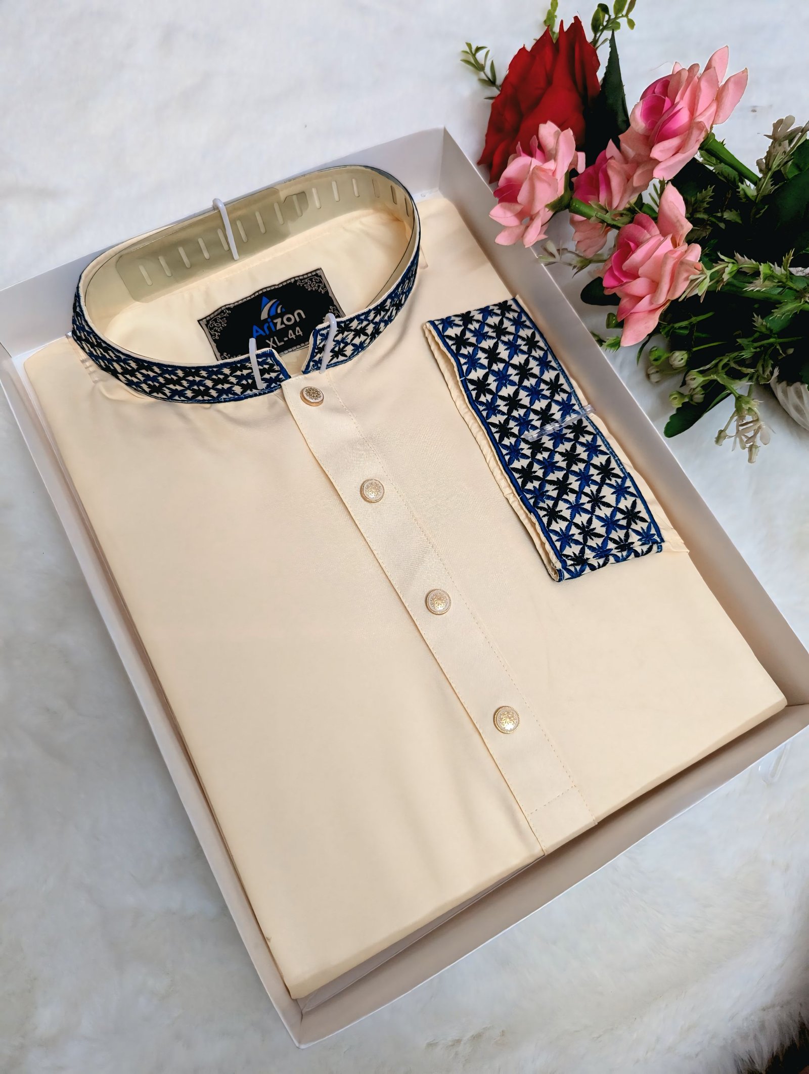Cream Embroidery Panjabi/ Code 224