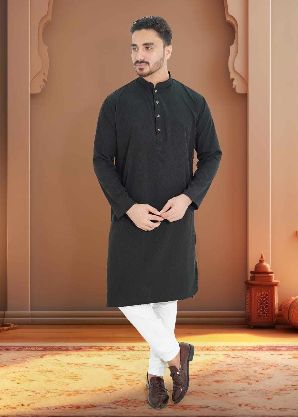 Black Premium MicroStitch Panjabi/code 214
