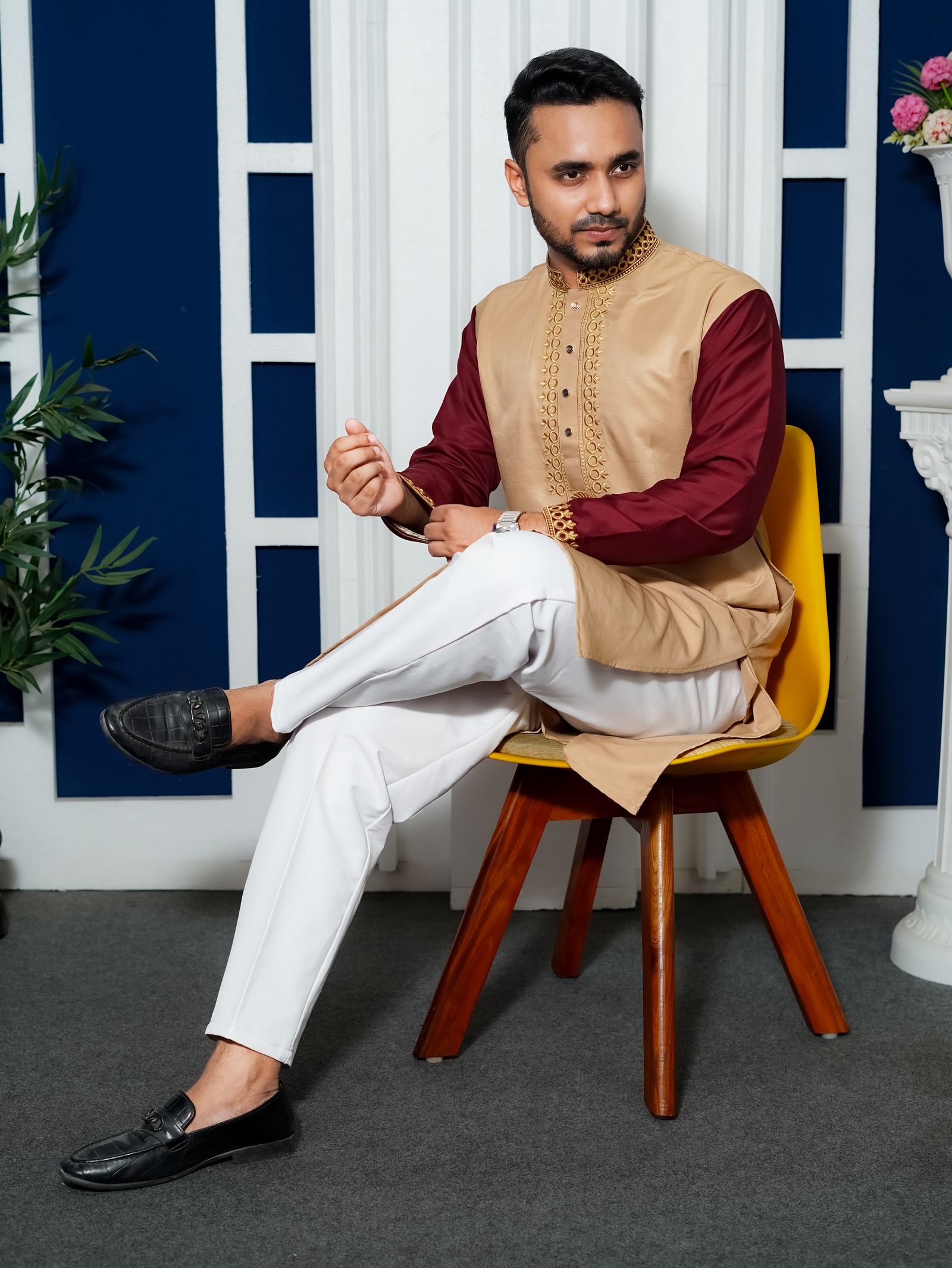 biscuit colourEmbroidery Panjabi/ Code 265